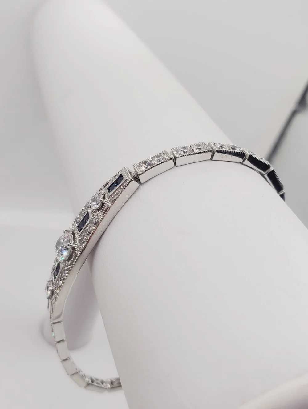 925 Sterling Silver Sapphire Blue CZ & Diamond Simulant Bracelet